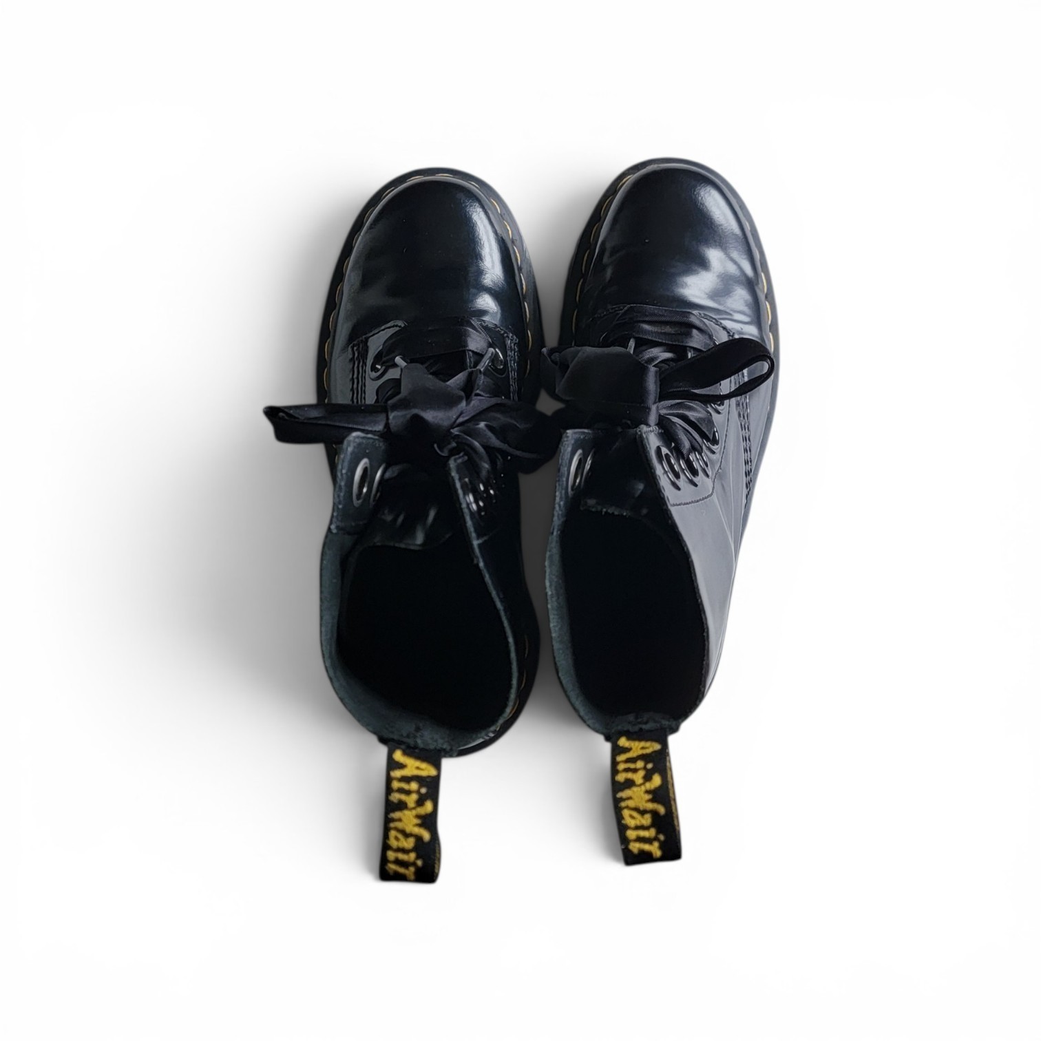 Doc Martens Molly Platform Boots Womens Size 8 Black Patent Leather Chunky Lace