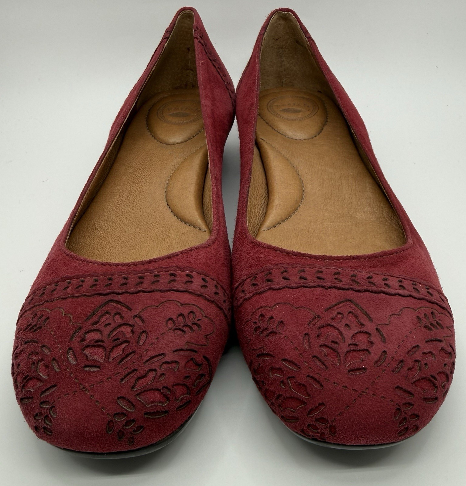 Nurture Merlot Suede Floral Laser Cut Ballet Flats Sz 6M Boho Whimsigoth