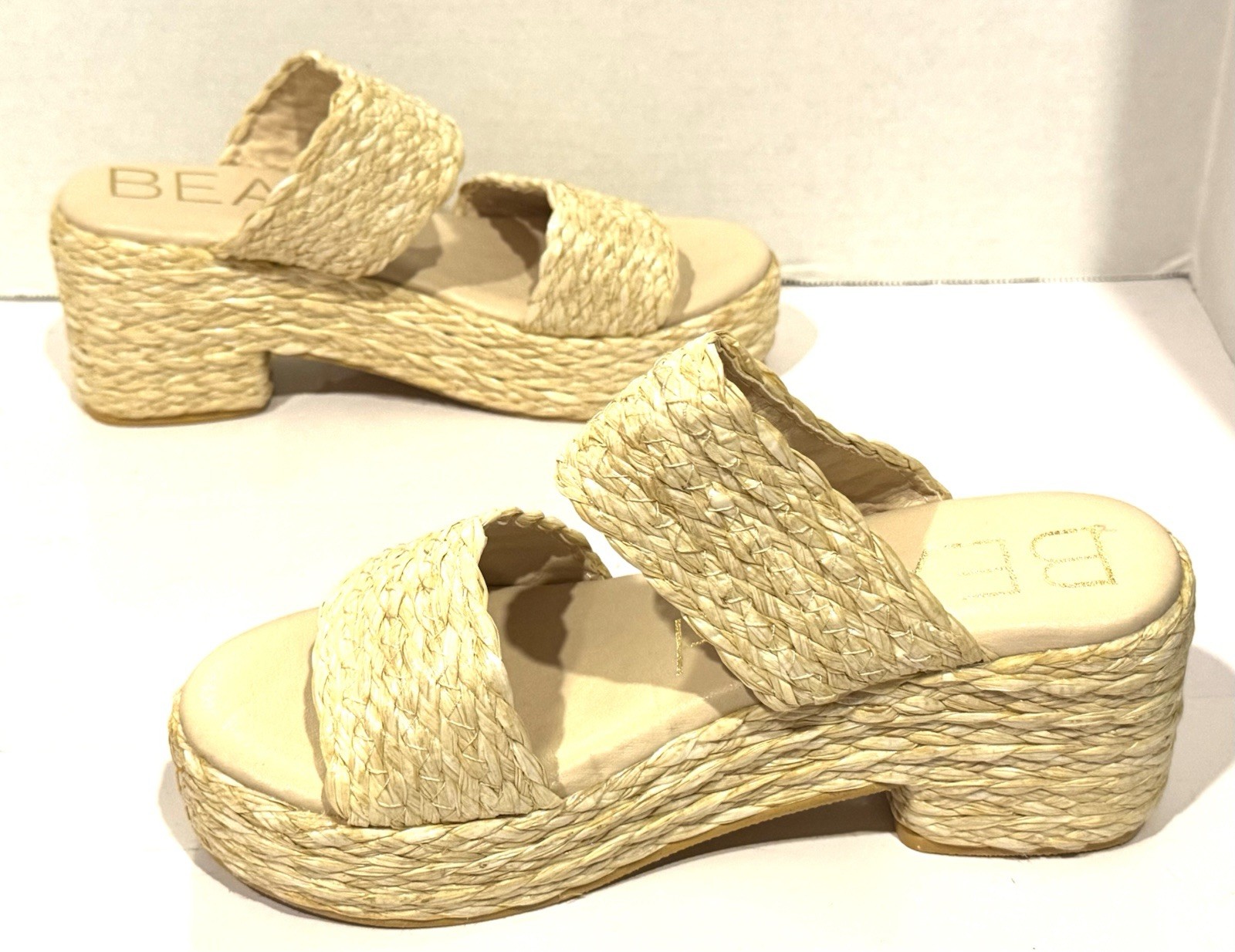 Matisse Raffia Platform Sandals Women’s Block Heel Slides Size 8 US NEW!