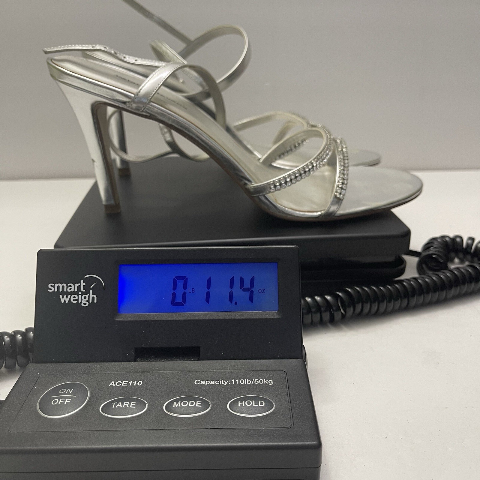 VALERIE STEVENS Royal Silver Rhinestone Sandal Sz 8 Strappy Heel Wedding Holiday
