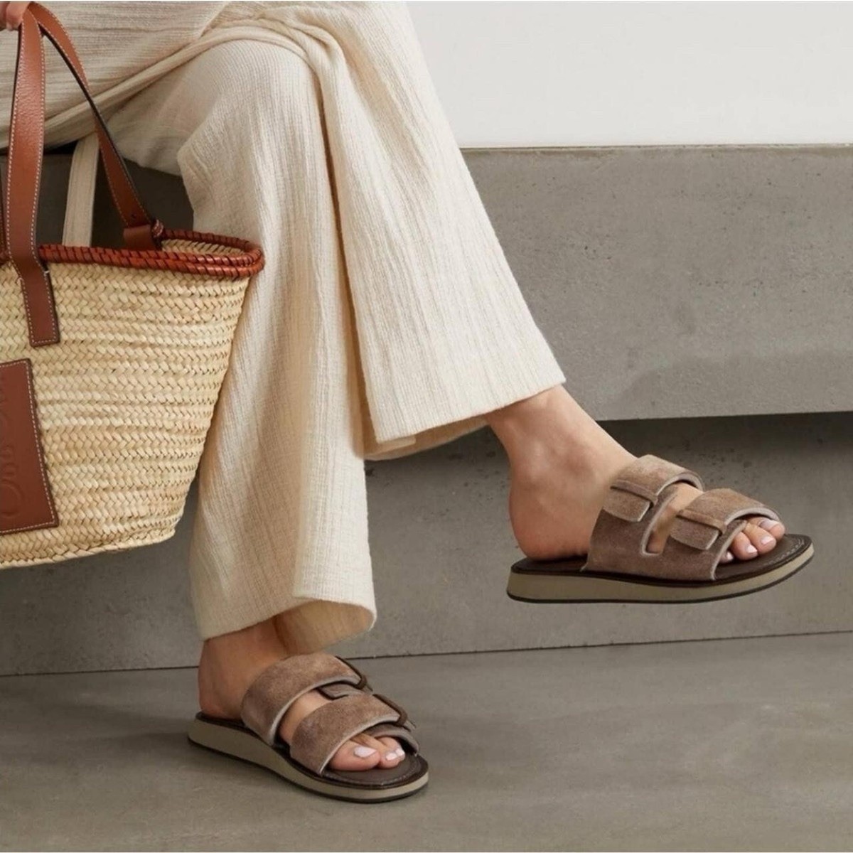 NIB $250 RAG & BONE PARKER SLIDE SANDAL TUNDRA TAUPE LEATHER SUEDE EU 37 US 6.5