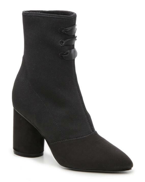 NEW NINE WEST BLACK SUEDE TEXTILE POINTY COMFORT ANKLE BOOTS SIZE 7.5 M