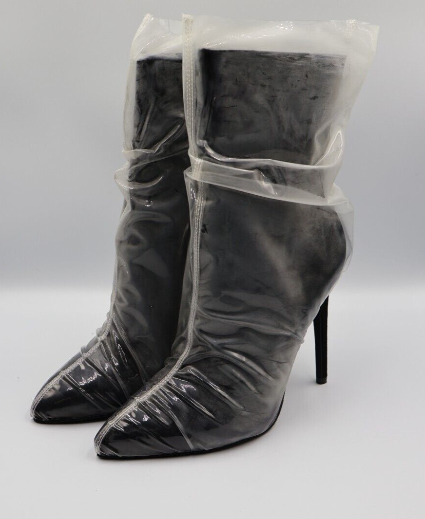 Bootie Stiletto Heels Pull On Pointed Toe Zipper PU-Leather Formal Fashion
