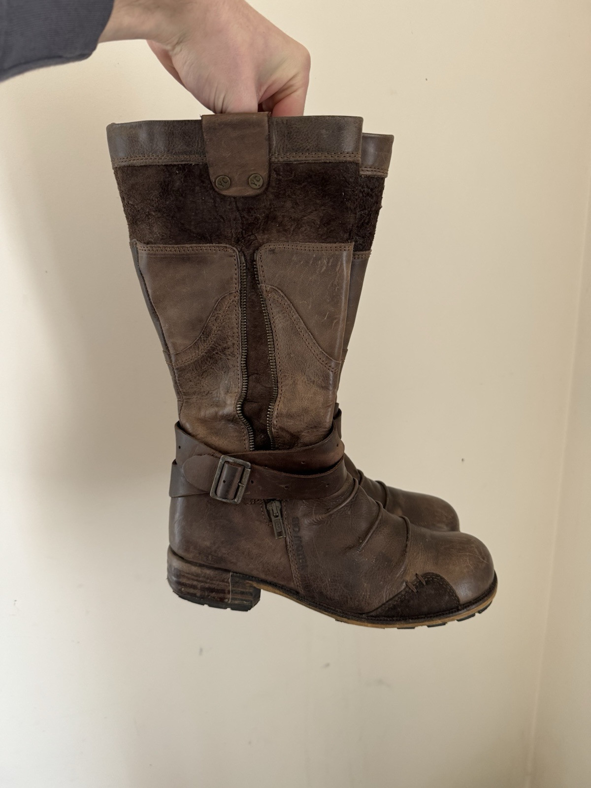 Yellow Cab 40size Brown Leather Western High Boots Shoes Cowboy Biker Motorcycle