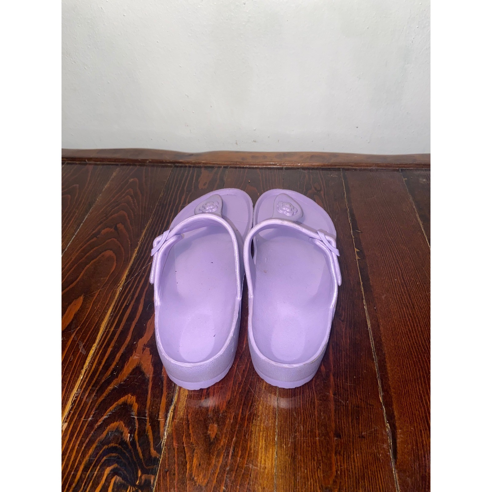 Purple EVA Pastel Foam Thong Sandals Flower Detail Adjustable Buckle Slides Y2K