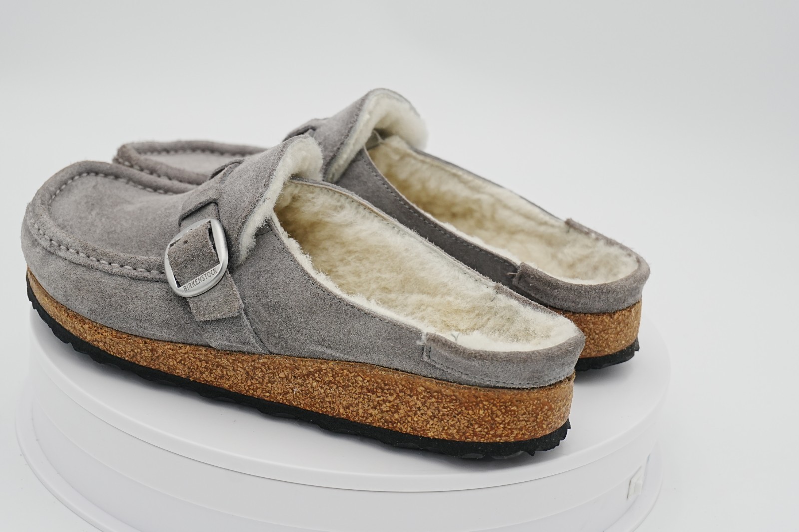 Birkenstock Buckley Shearling Clogs Womens 7 7.5 EU 38 E Gray Suede Wool