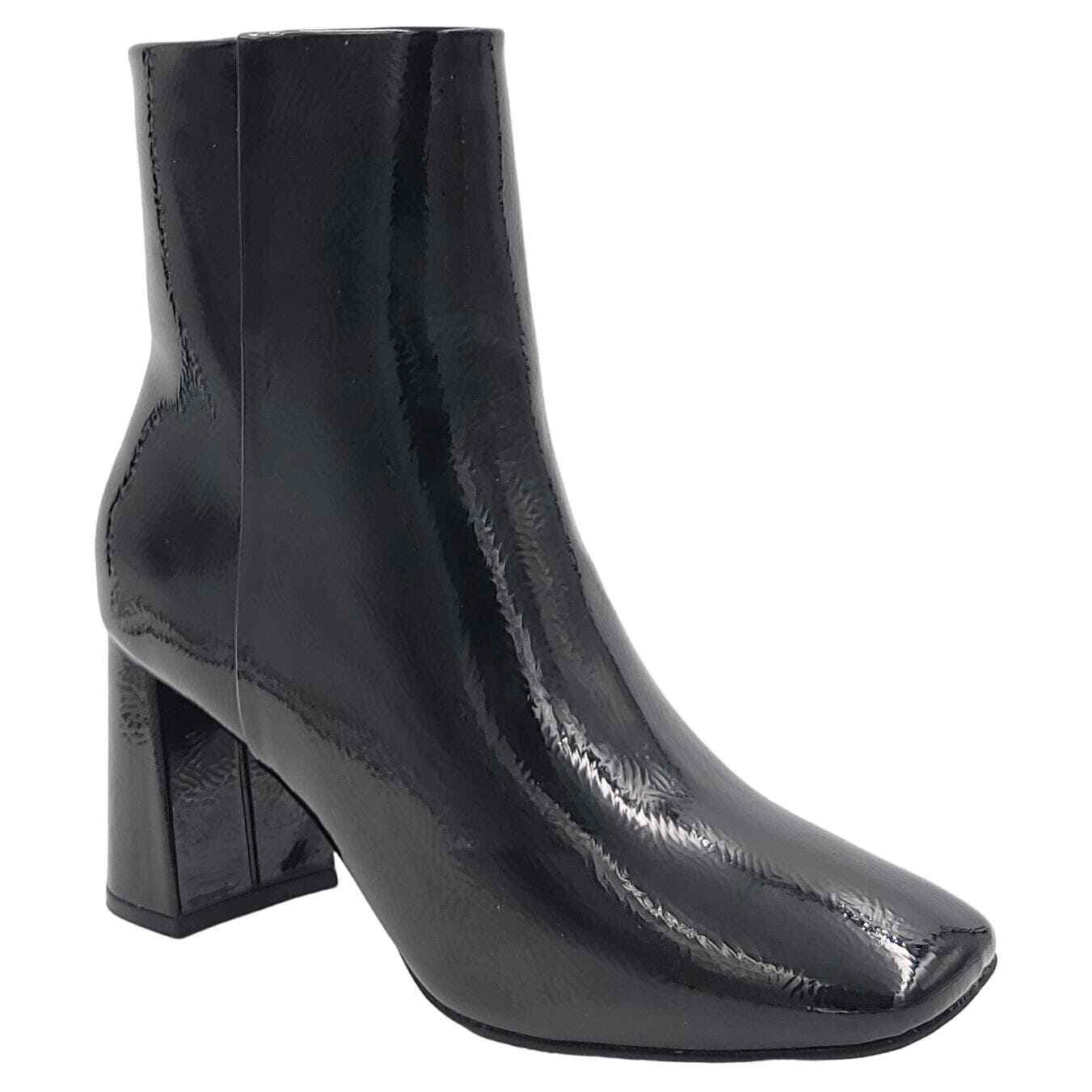 Sugar Women Block Heel Ankle Booties Elly Size US 8M Black Faux Patent