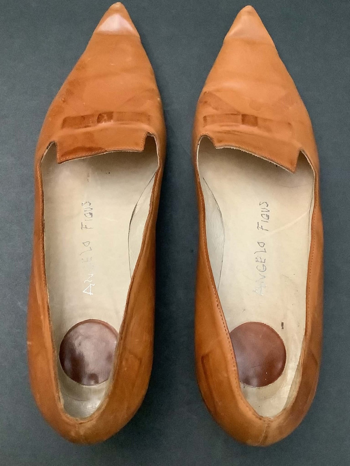 Angelo Figus Vintage Brown Leather Pointed-Toe High-Vamp Venetian Loafer Sz 7.5