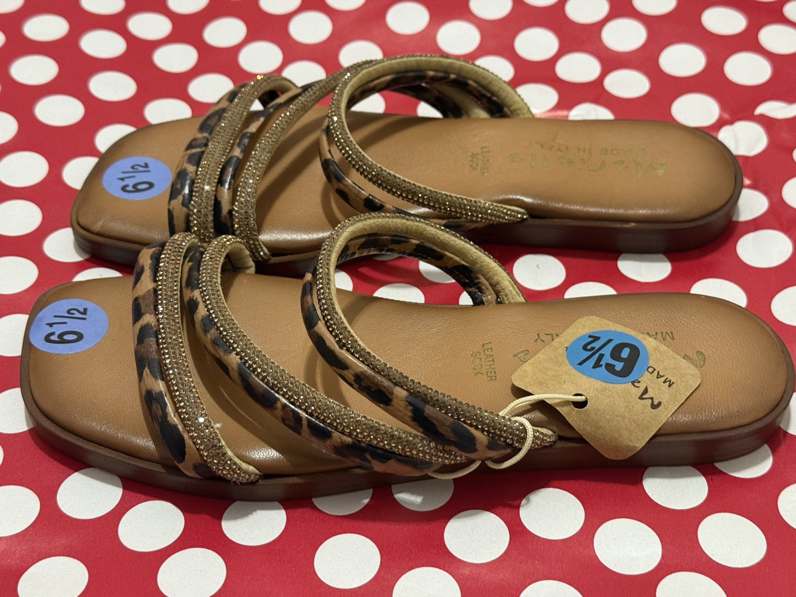 Mariella Women’s Leopard Print Rhinestone Strappy Slide Sandals Brown 6.5