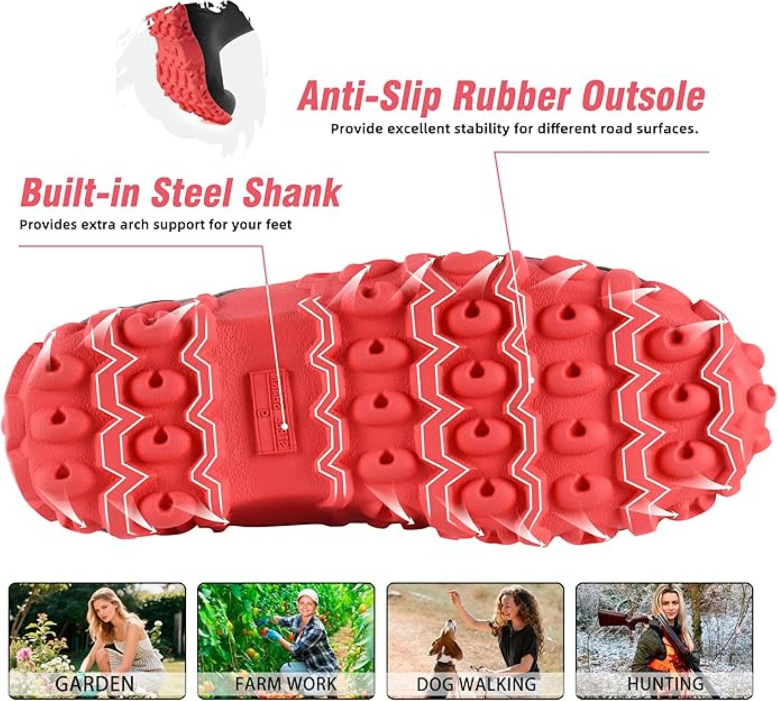 Trudave Hunting Boots for Women with Steel Shank Anti-Slip Waterproof Rain Boots