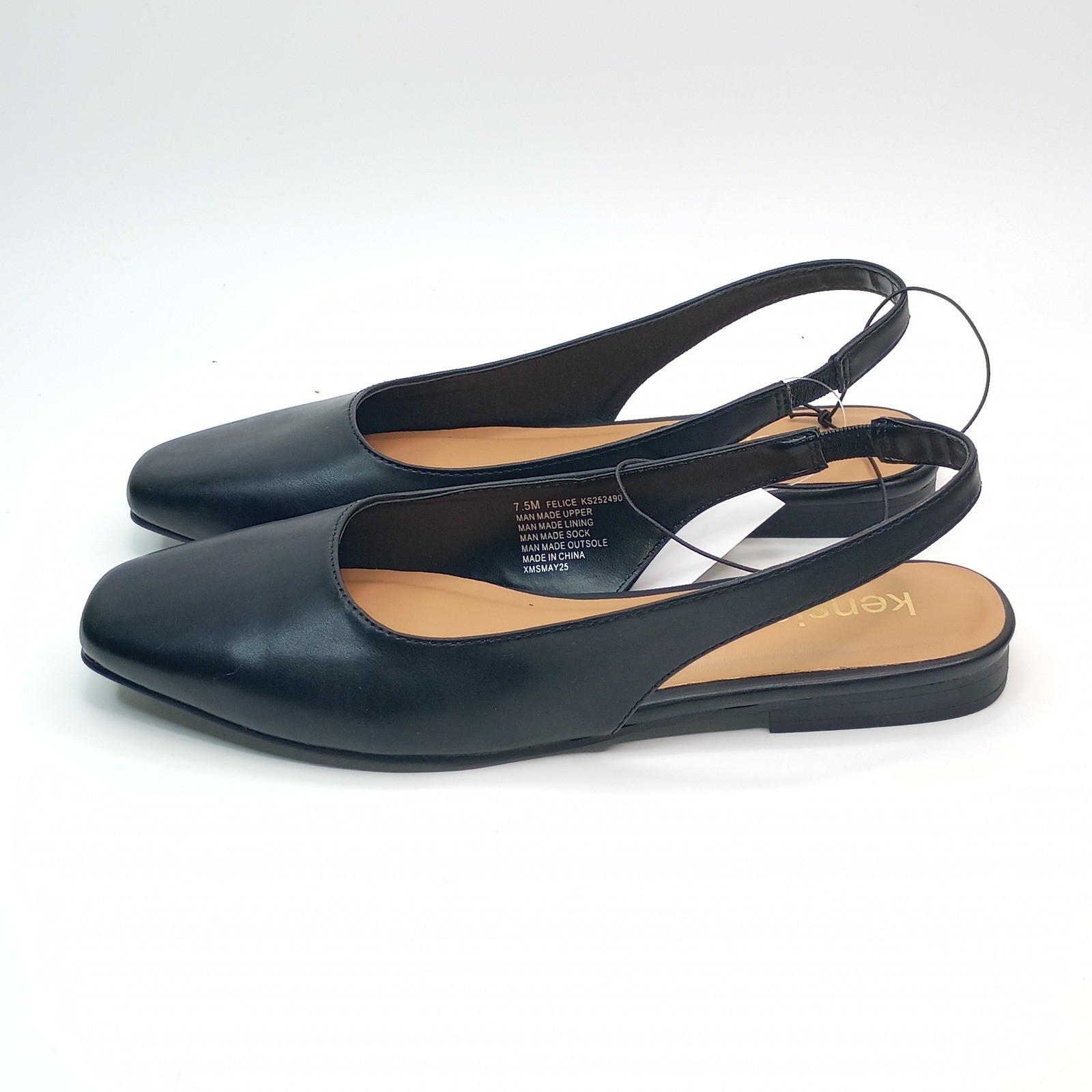Kensie Felice Flats Slingback Square Toe Women Size 8 Black Block Heel Slingback