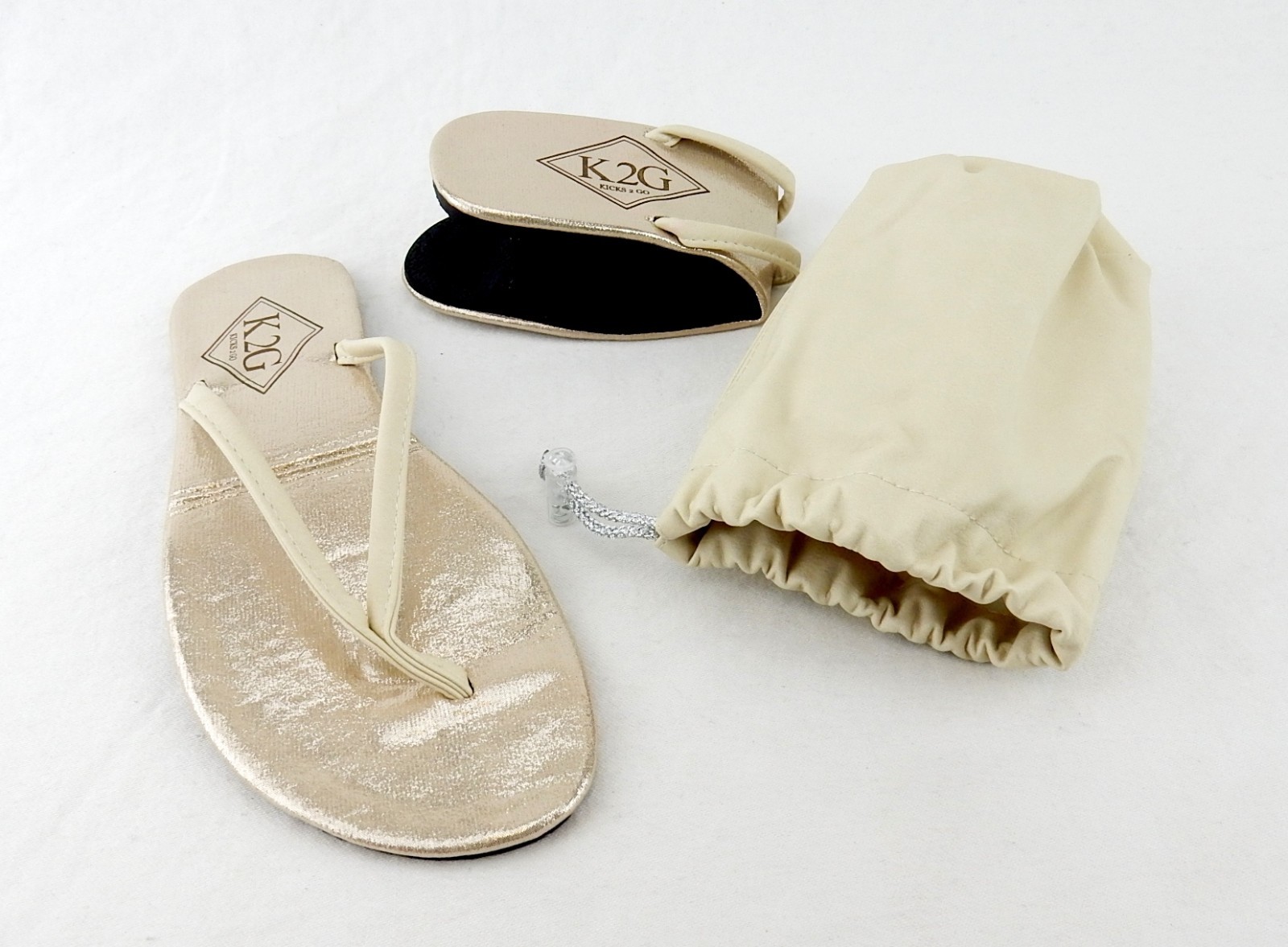 Ladies’ Folding Flip-Flops w/Pouch, BEIGE ~ S/M/L/XL ~ Spa, Beach, Pool, Shower