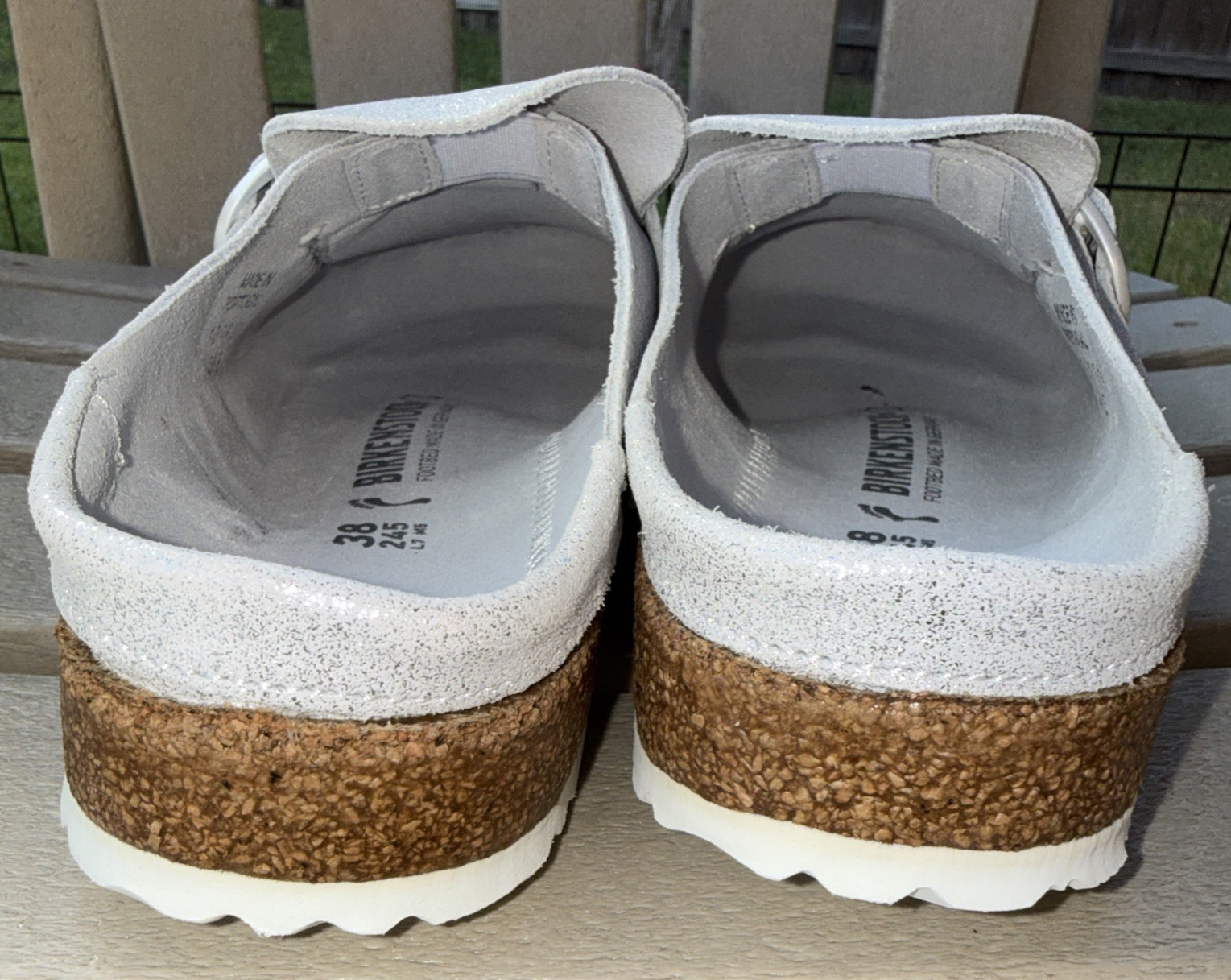 NWOB Birkenstock Buckley Metallic Silver Washed Leather Clogs EU 38 N US 7-8