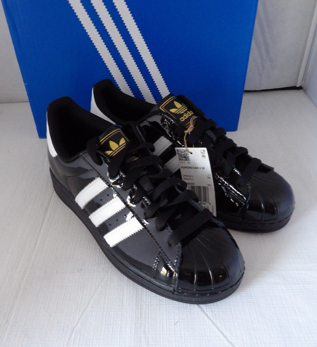 NWOB Authentic ADIDAS SUPERSTAR II Black, White Patent Leather Women’s Size 9 M