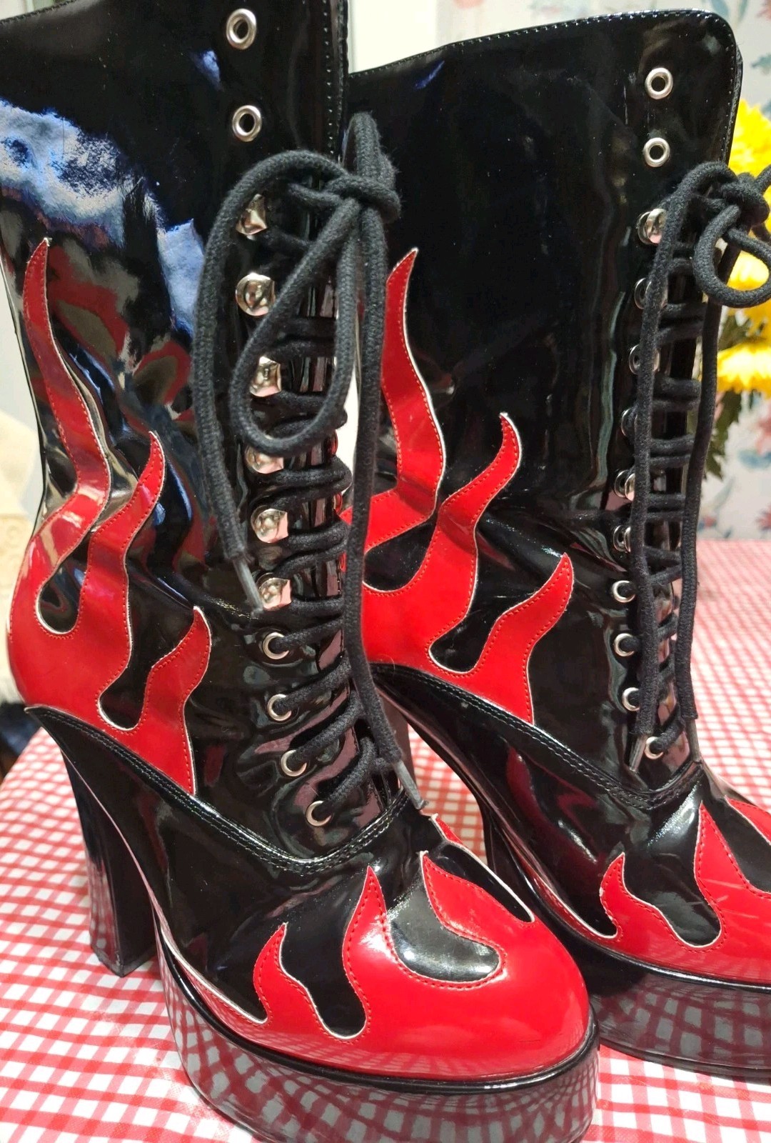 GUC – Size 10 – Ellie Red Flame Platform Lace Up Boots – See Conditions