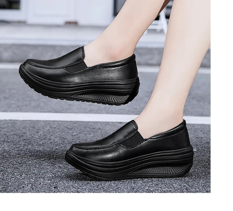 Spring Genuine Leather Soft Outsole Work Shoes Swing Shoes Wedges Single Shoes