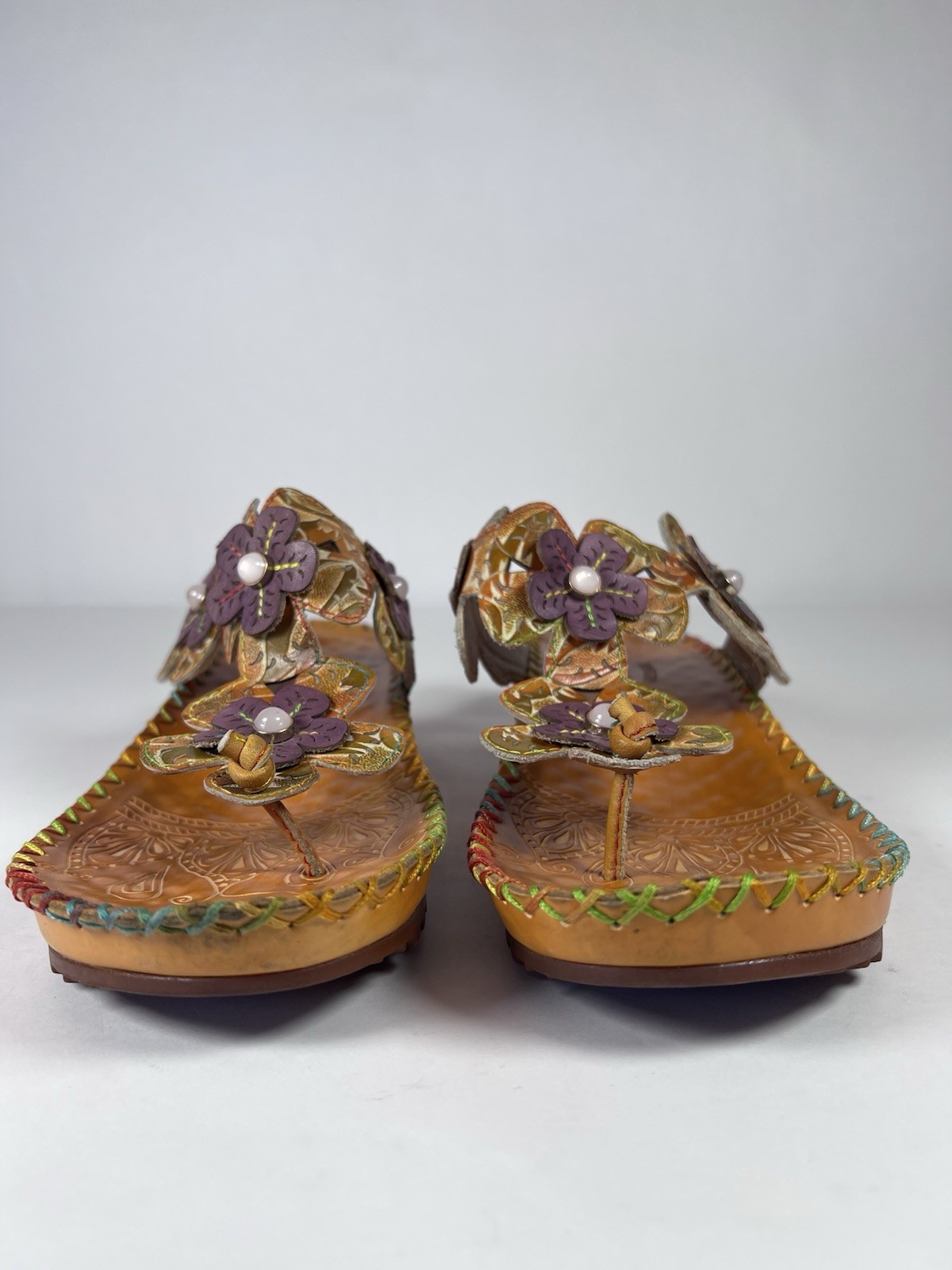 LArtiste Spring Step Crocus Womens 8.5 Floral Leather Wedge Sandals Rainbow 39