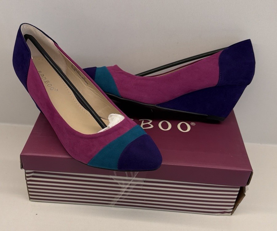 bamboo Nickie wedges purple pink shoes round closed toe Slip on Wedge Heel 8Us