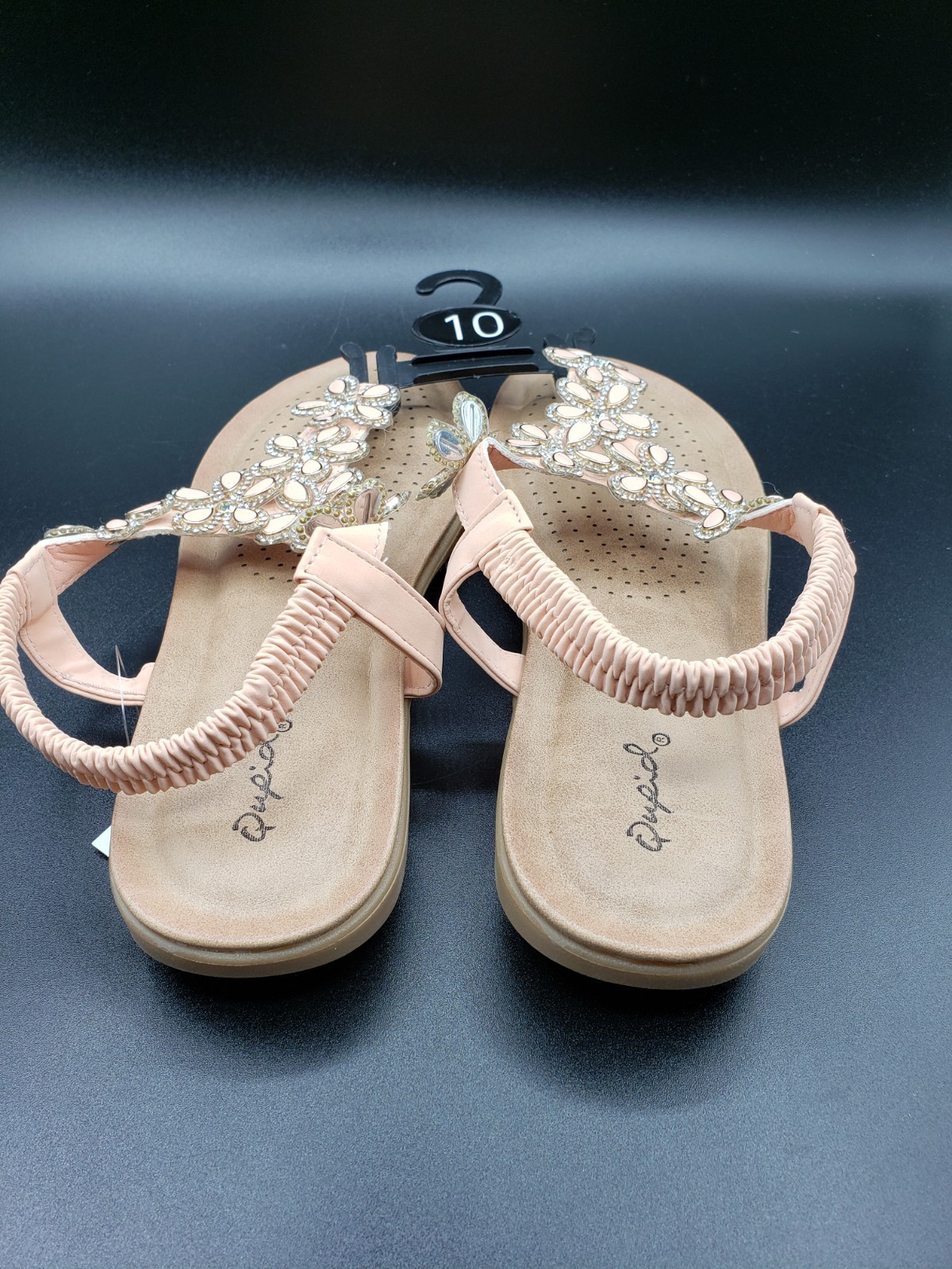 «Qupid» Womens Floral Beaded Bejeweled Rhinestone Sandals Size 10 NWT