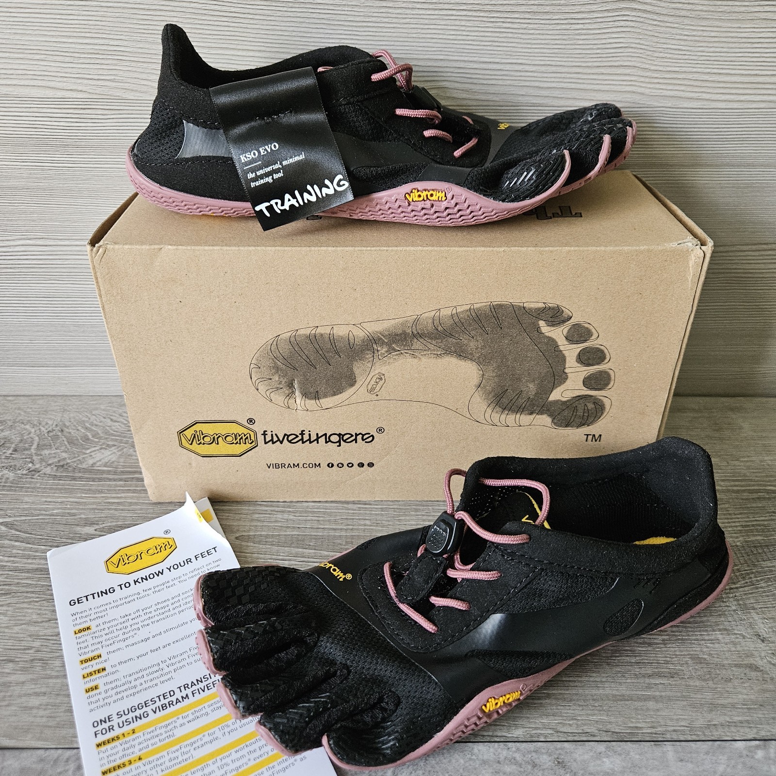 Vibram Fivefingers KSO EVO Black/Rose Womens EU size 36 = US 6.5-7 New w/box