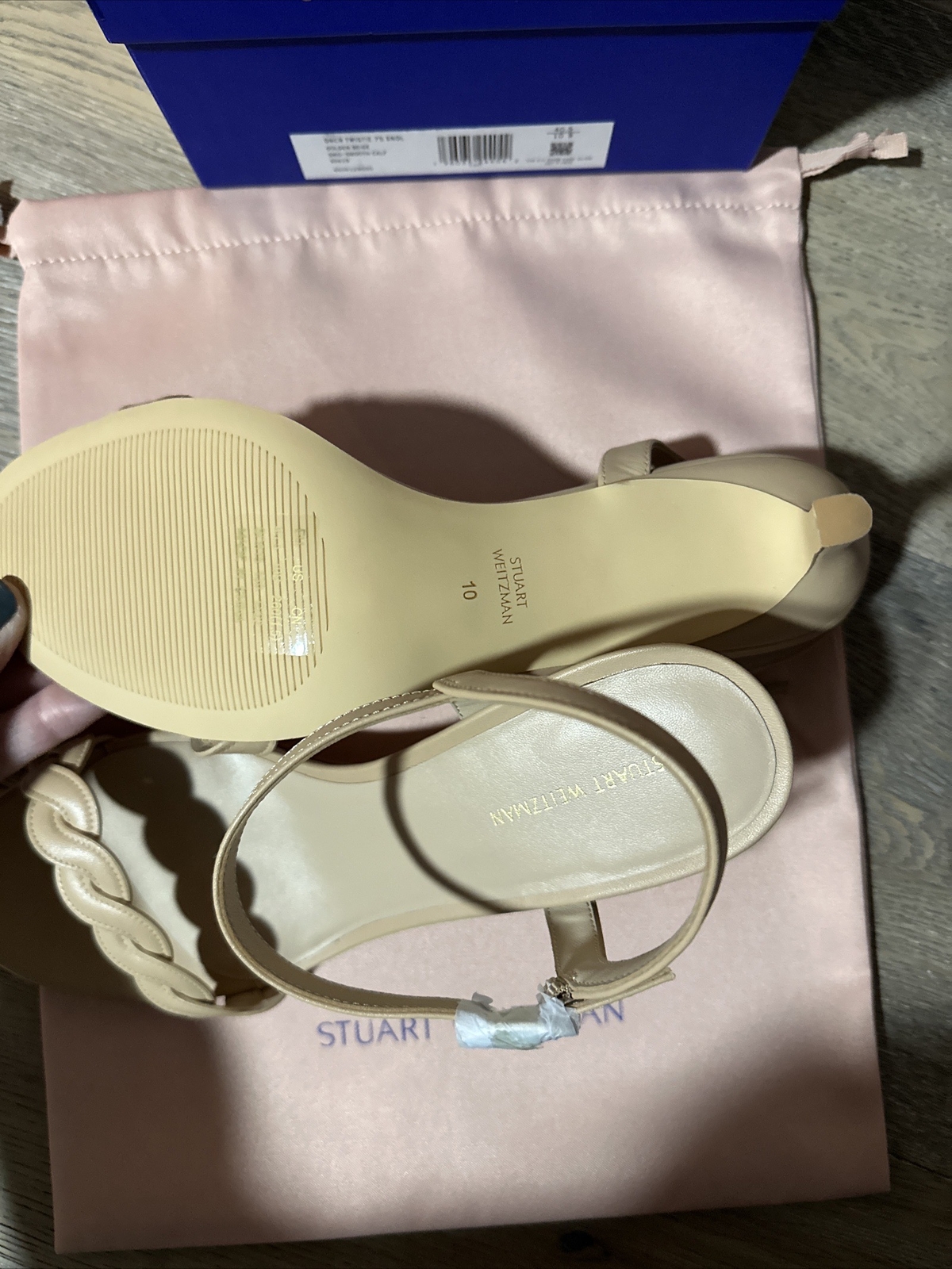 Stuart Weitzman Dancer Twistie 75 Leather Sandal Women’s Golden Beige Size 10