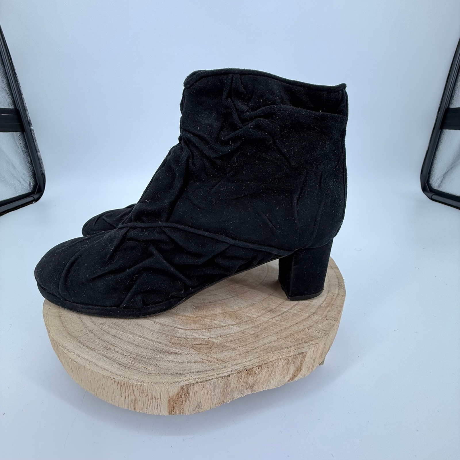 Warren Edwards Suede Black Ankle Boots SZ 10.5 Italy Unique Feminine Punk