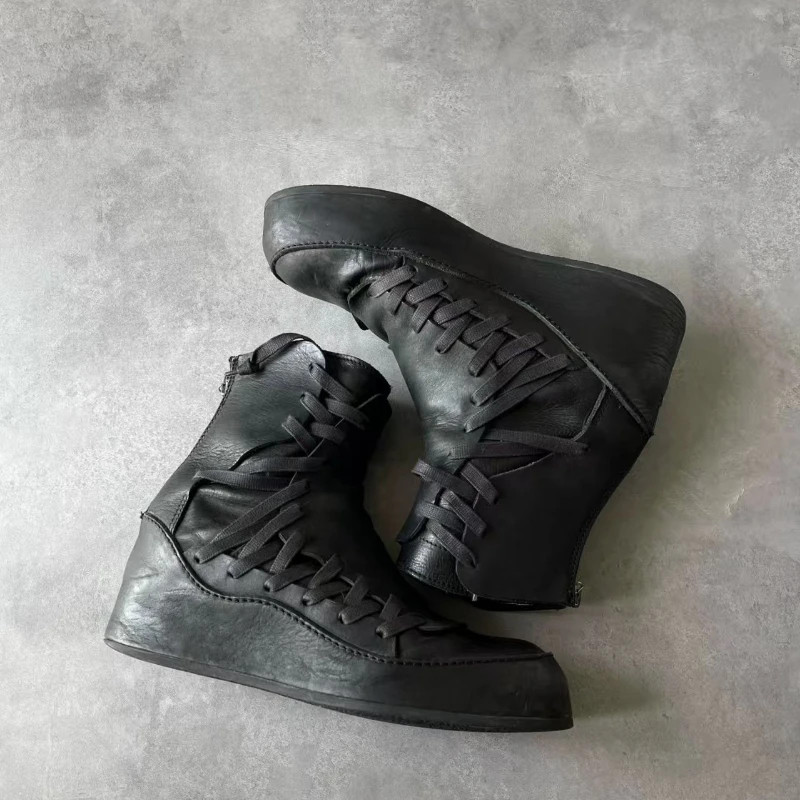 Side Cross Tied Walking Boot Thick Soled Zipper Men Western Runway Concise Shoes