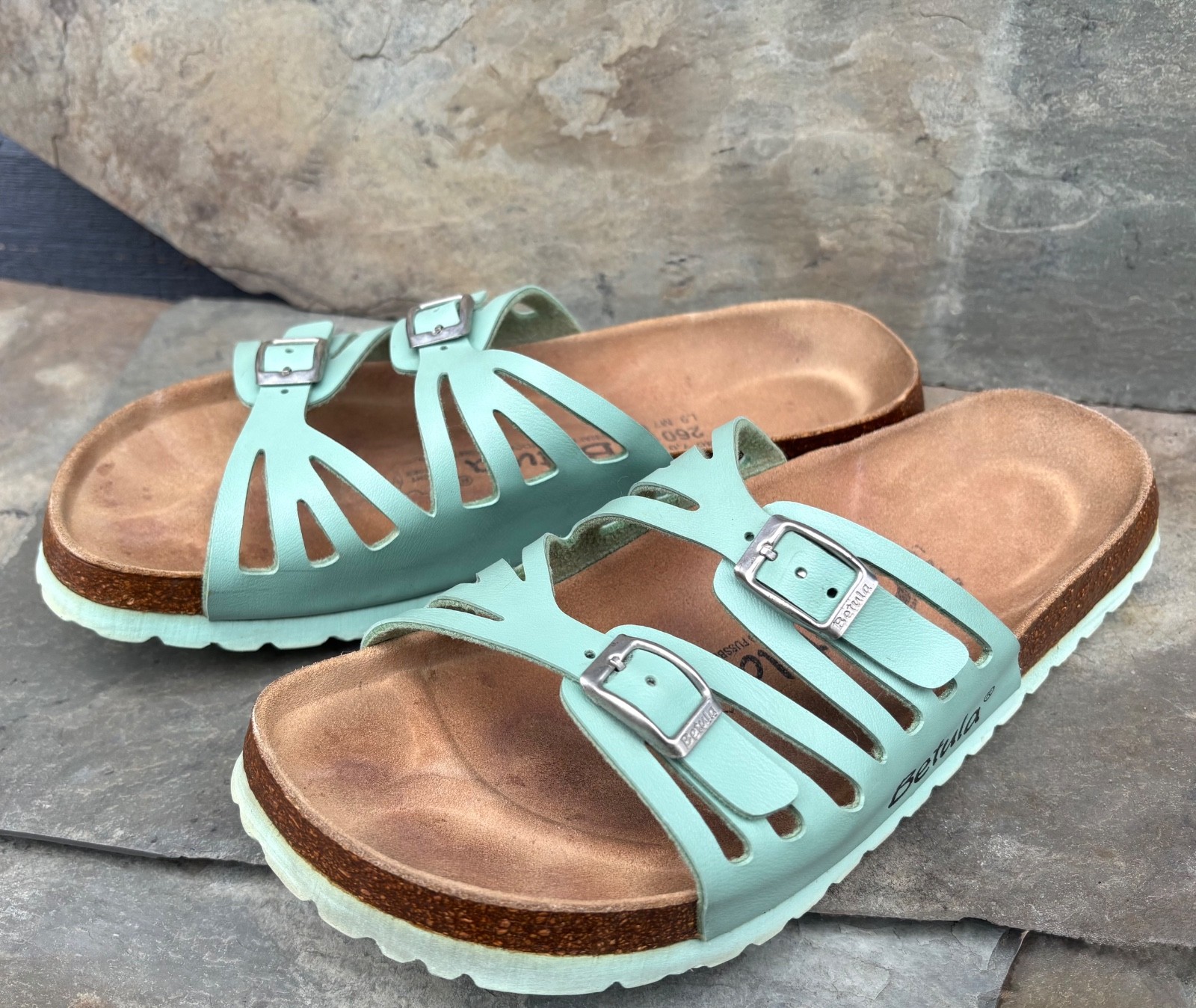 BETULA x Birkenstock GRANADA (40/9-N) Seafoam Green Birkoflor Sandals Slides