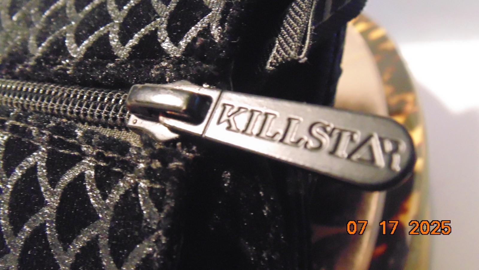 Killstar Black Velvet Print Block Heel Midcalf Boots Zip Ribbon Goth Size 9
