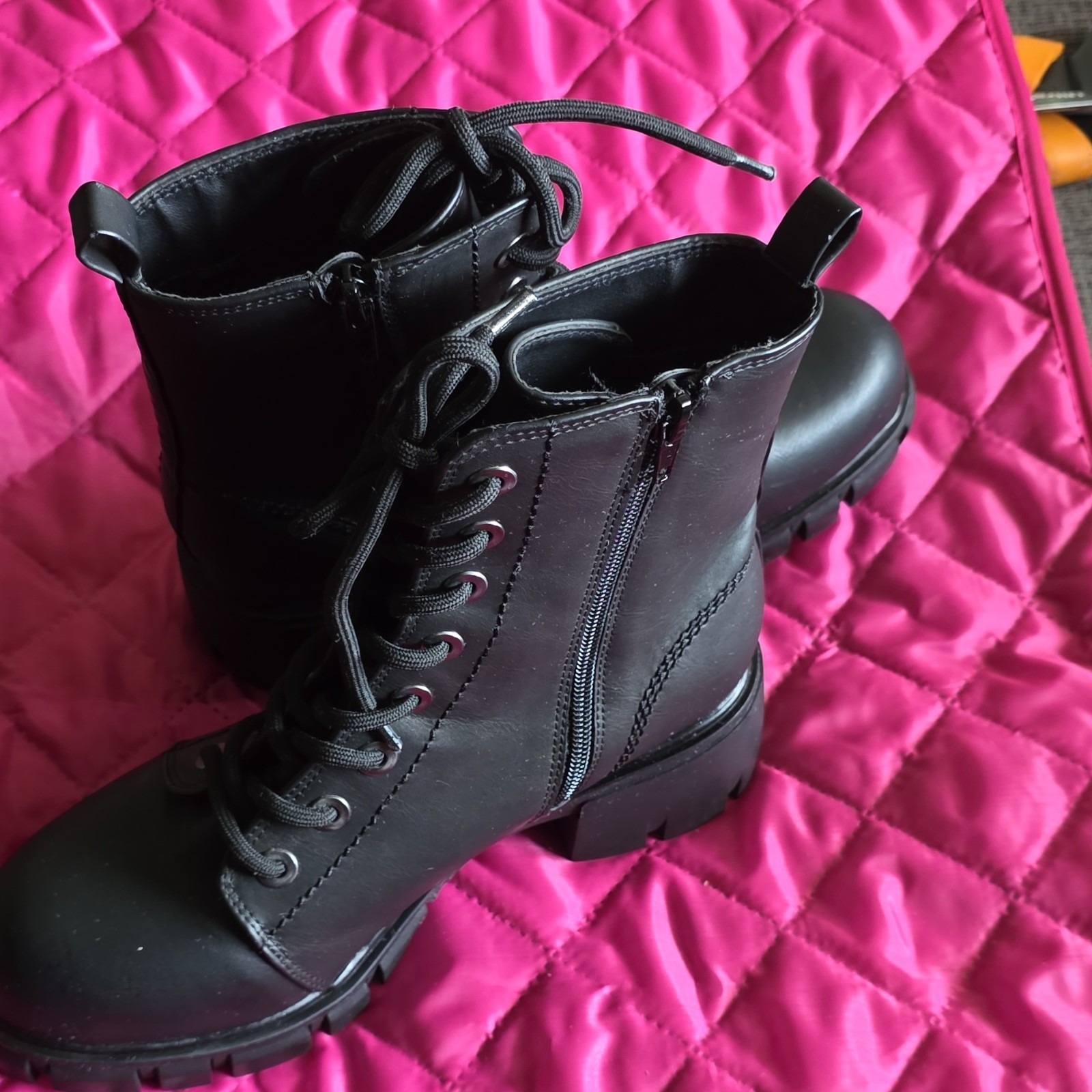 Universal Thread Combat Boots Black Size 8Lace Up Side Zipper USED W/O BOX