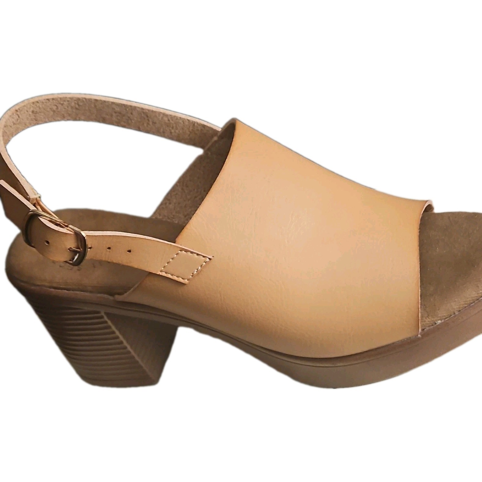 Secret Celebrity Women’s Tan/Brown Slingback Open Toe Block Heel Buckle Size 7