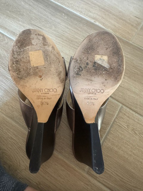 Jimmy Choo Size 38.5 Silver Leather High Heel Sandals
