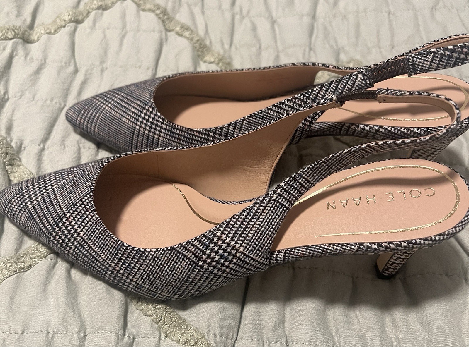 Cole Haan Women’s Plaid Textile Pointed Toe Stiletto Slingback Heels 8B
