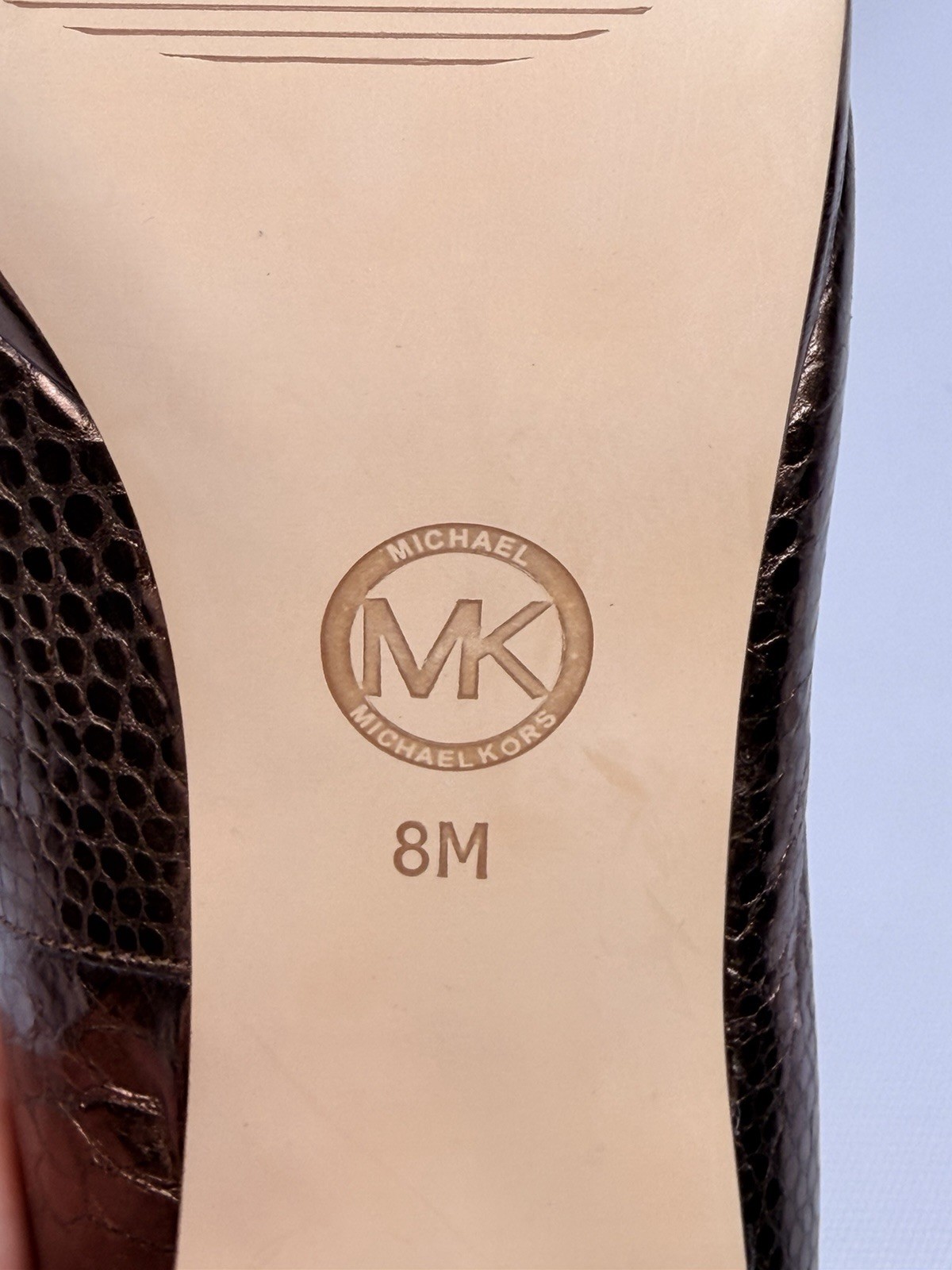 Michael Kors York Metallic Bronze Snakeskin Peep-Toe Platform Pumps Heels Sz 8