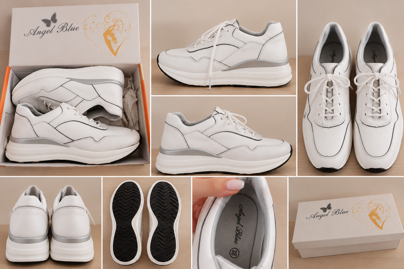 Angel Blue White Leather Sneakers EU 39 Chunky Casual Shoes With Box