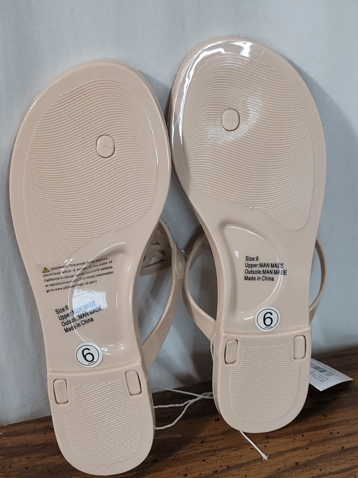Olivia Miller Sandals Size 6 Beige Rhinestones Thong Jelly Flat Slip On NWT