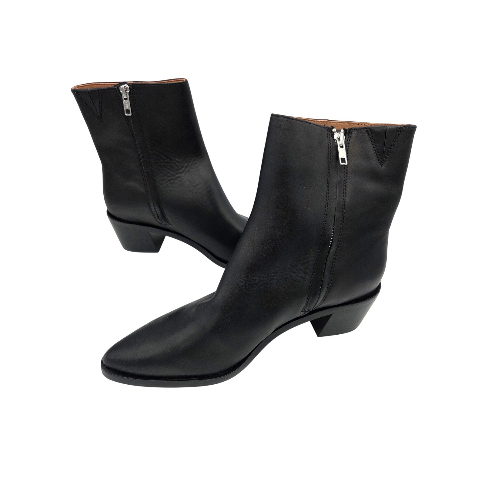 Madewell The Darcy Black Leather Pointed Toe Block Heel Ankle Boots Women sz 11