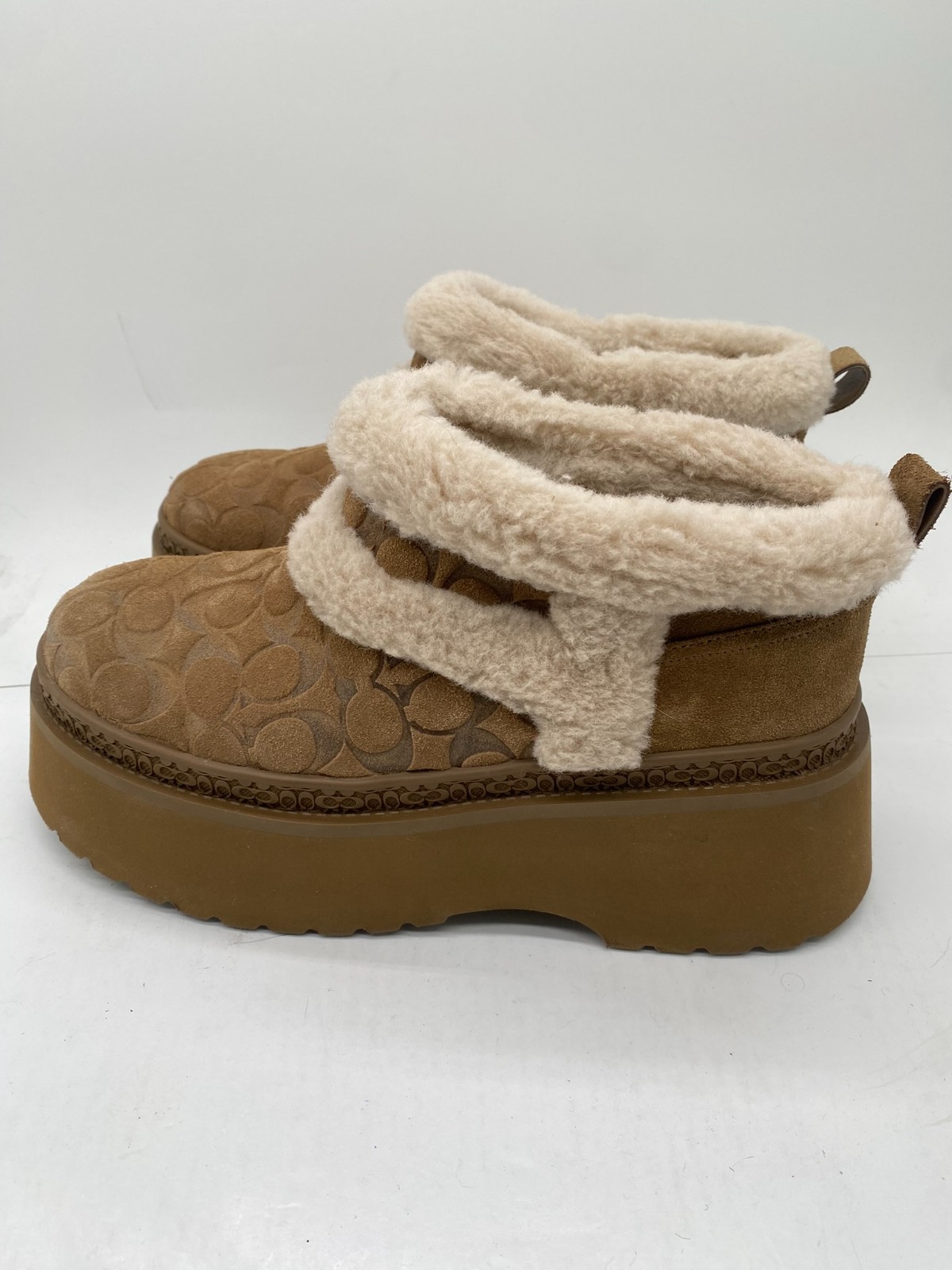 Coach Christina Size 10 B Suede Shearling Wool Lined Trim New