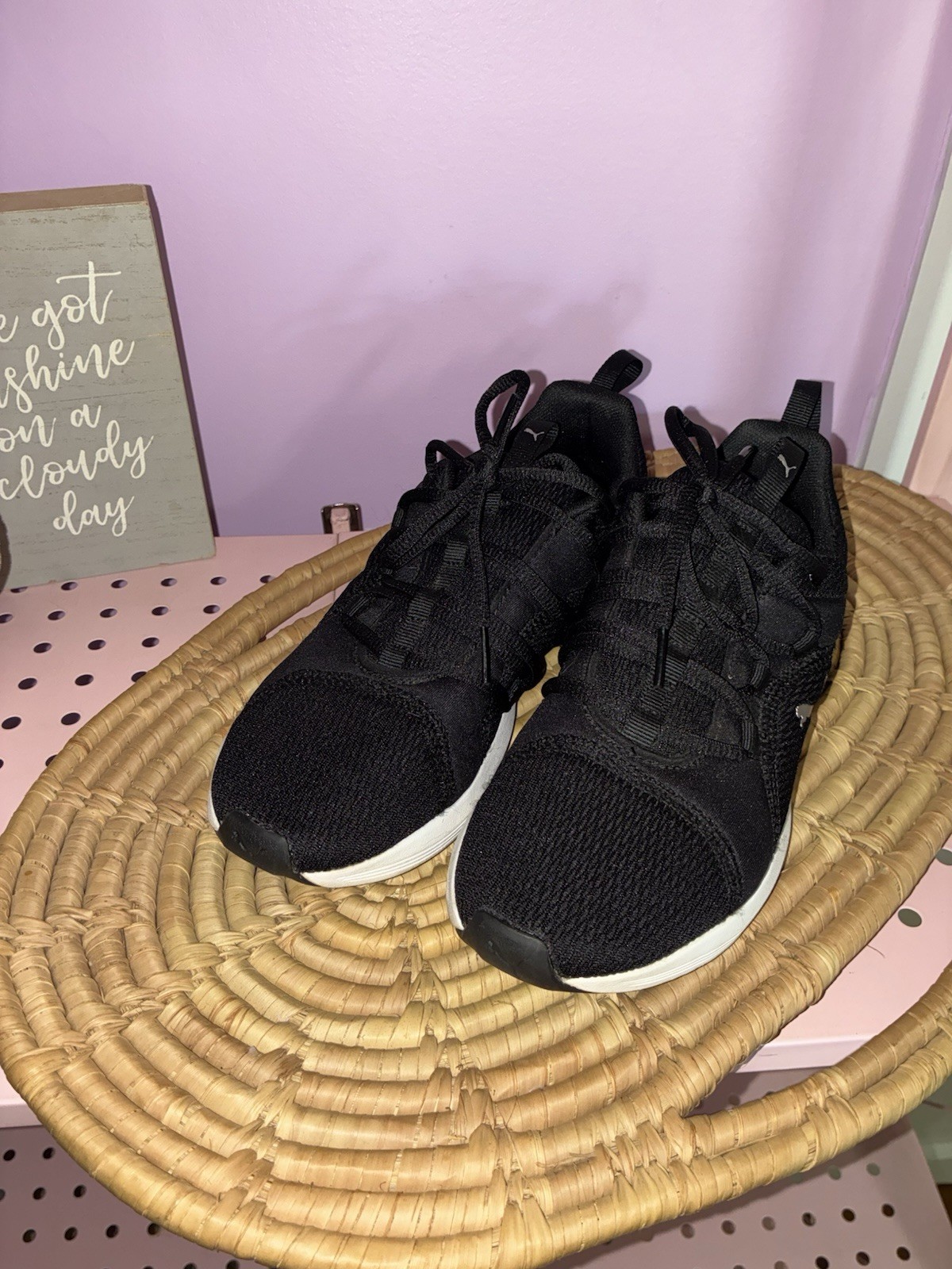 PUMA Softride Black White Mesh Lace Up Low Top Athletic Sneakers Women’s