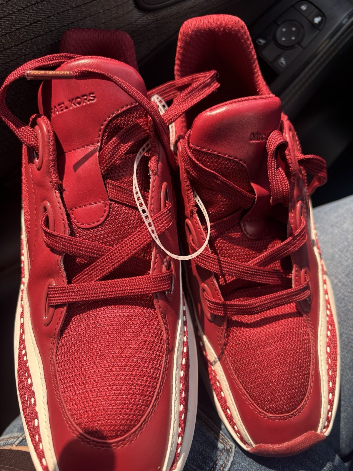 Michael Kors Red Lace Up Logo Low Top Sneakers Textile Leather Rubber Women