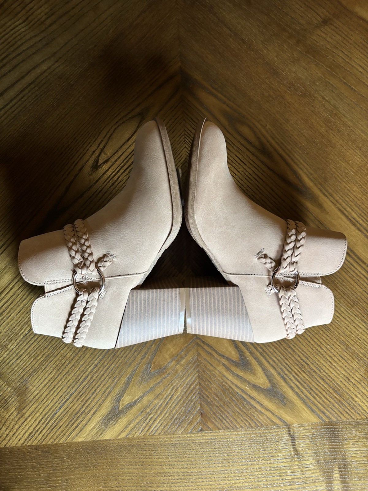 Sugar Sandlot Braided Strap Ankle Booties Women’s 8 Nude Beige Block Heel NIB