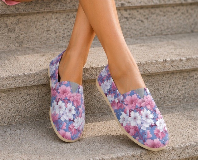 Japanese Cherry Blossom Slipons Ballerina Flat Pink Blue White Flower Comfy Shoe
