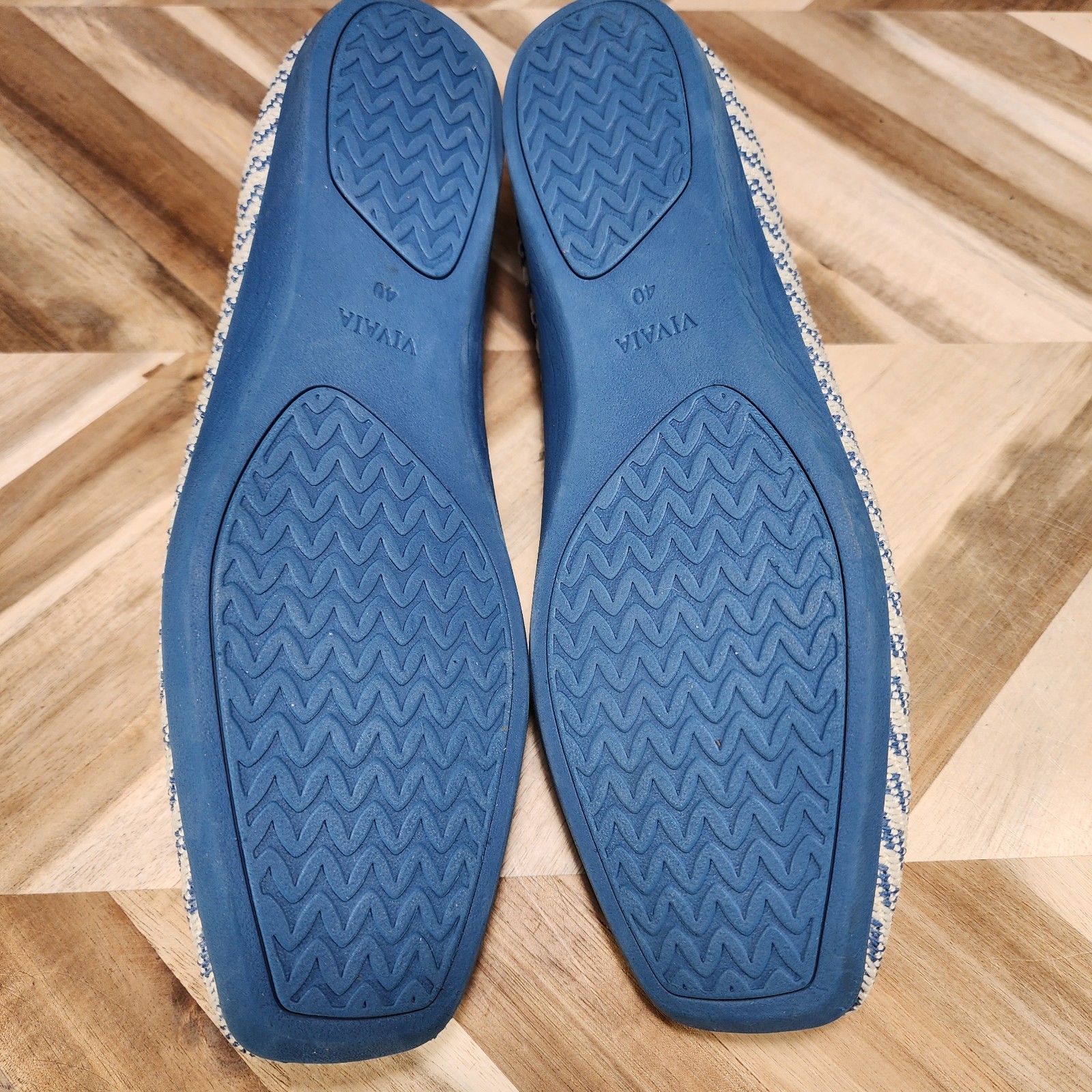 Vivaia Margot 2.0 Flats Denim Stripe Knit Square Toe Shoes Size EU 40 US 9 EUC