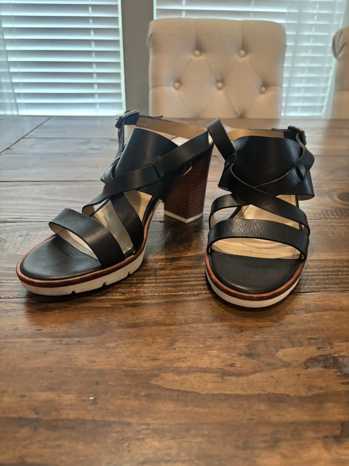 Johnston & Murphy Kayla Calf Skin Leather Cushioned Sandals Heel Black Size 8.5