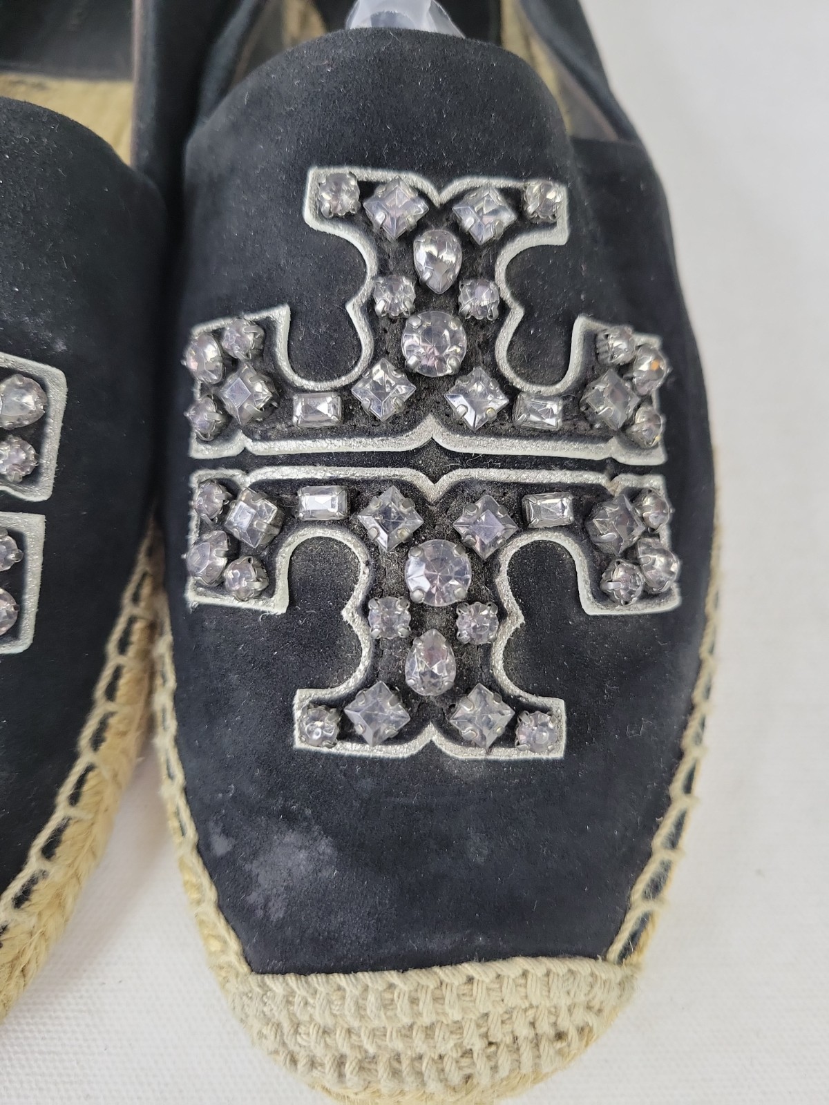 Tory Burch Women’s Black Leather Eleanor Tonal Logo Espadrilles Shoes Size 10.5