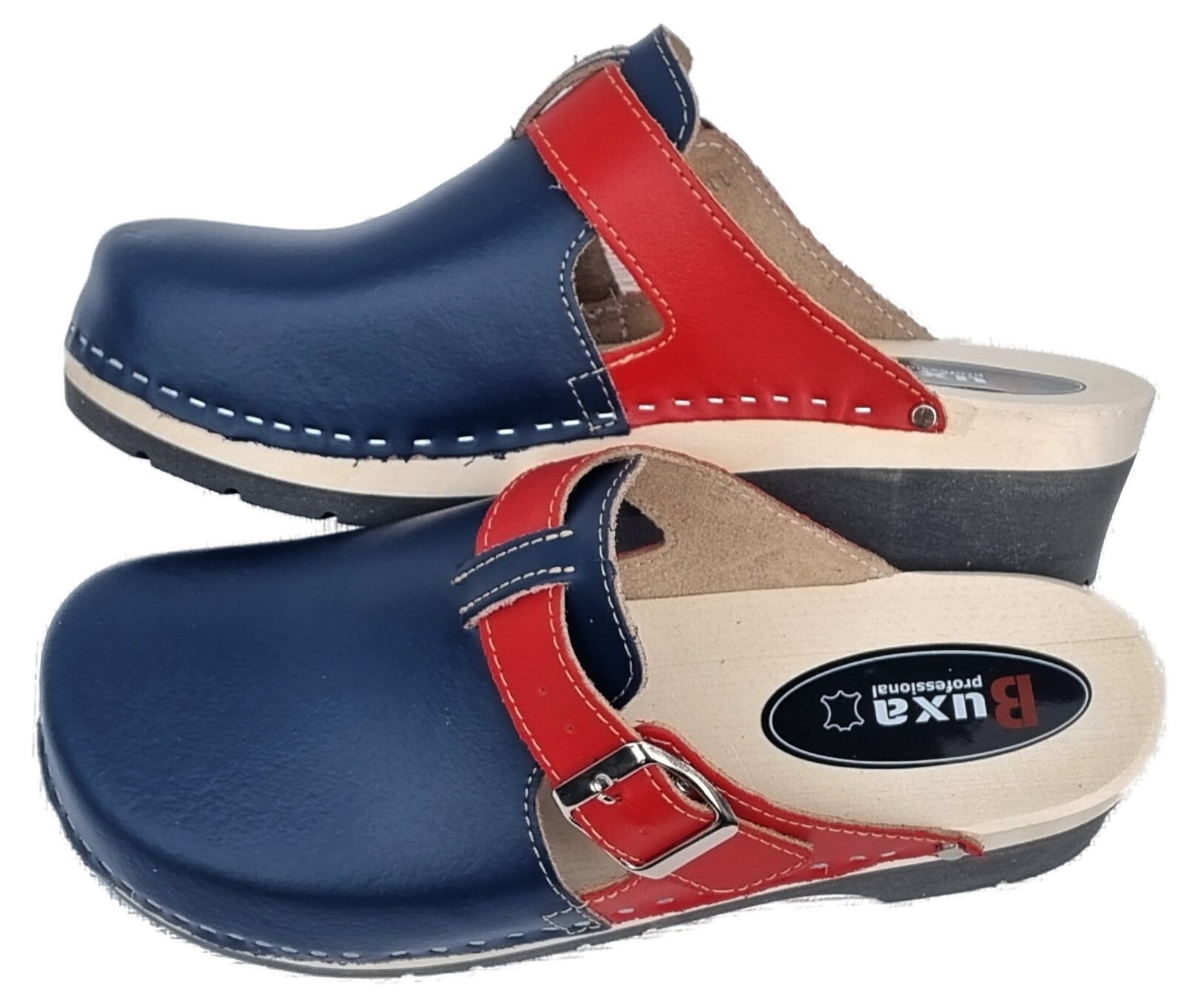 Wooden clogs mules size 38 **blue-red** real leather