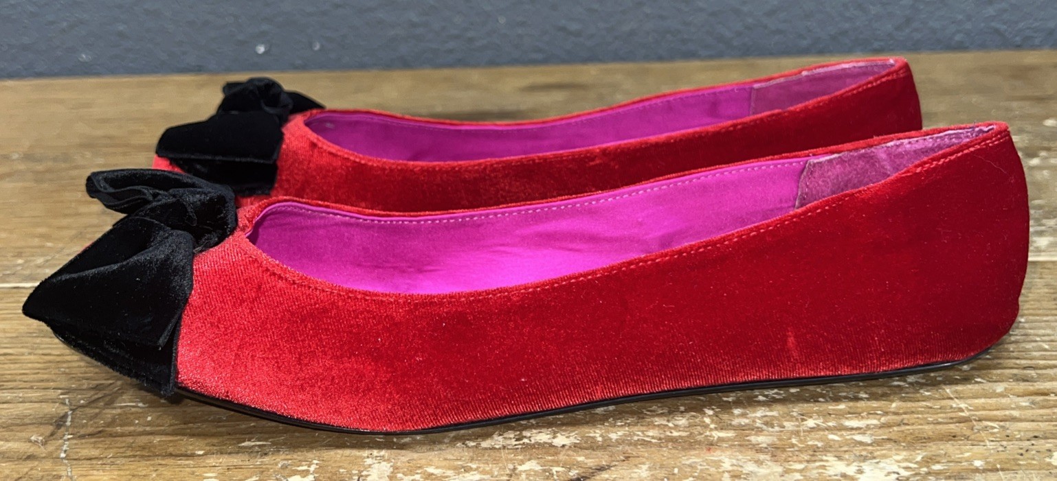 Kate Spade Red Velvet Bow Ballet Slippers Flats Shoes, Women’s size 9M