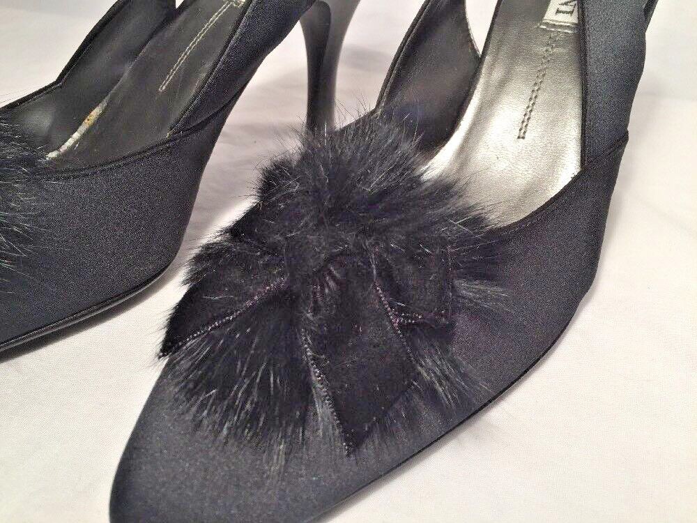 Alfani Satin Valentine Pointed Toe SlingBack Boudoir Pumps 8.5 Bow Fur Pin Up