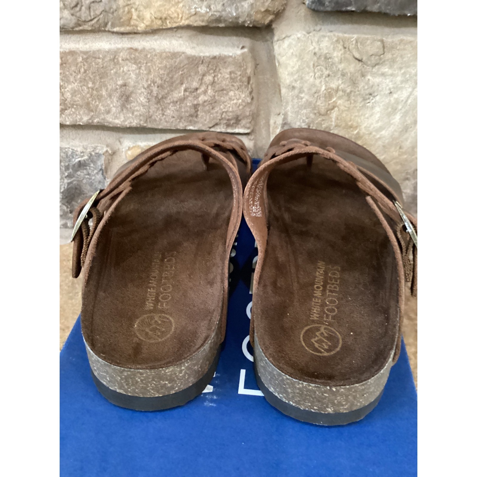White Mountain Hazy Brown Leather Braided Buckle Slide Sandals W32516-979 Size 7