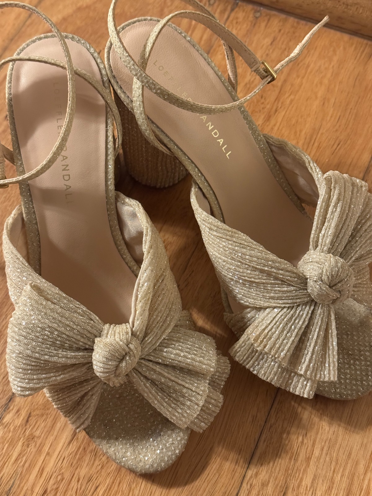 Loeffler Randall Camellia Cream Sparkle Bow Heel Size US 7.5